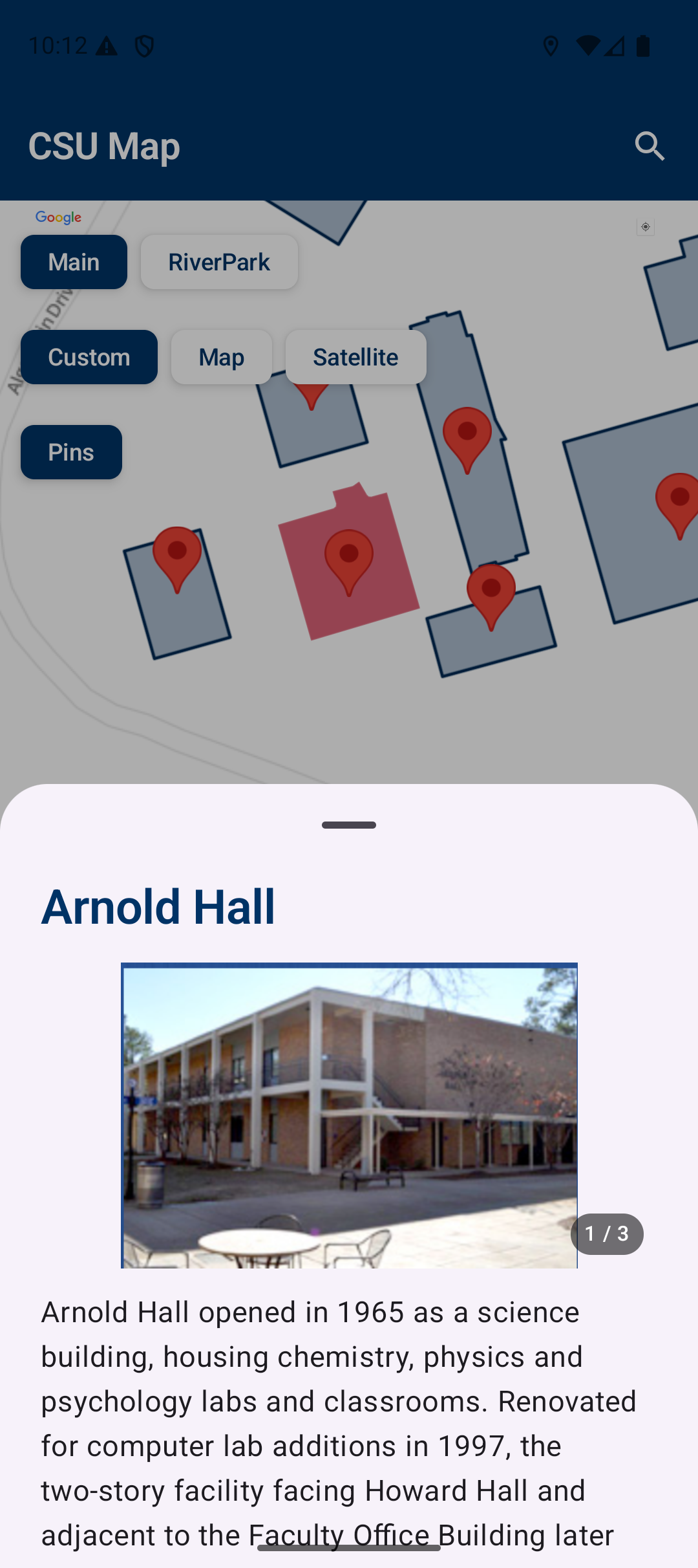 Campus Map building selected